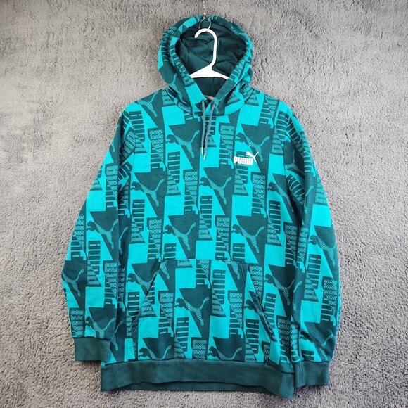 Puma Other - Puma Hoodie Men's Large Blue Allover Graphic Logo Pullover Fleece Sweatshirt